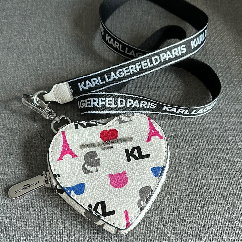 Karl Lagerfeld heart coin zipper purse with lanyard